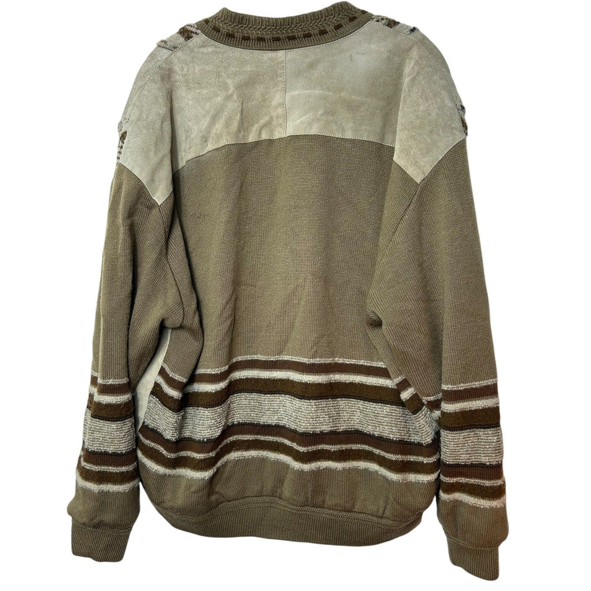 Vintage Maxini Collezione Suede 3D Knit Cardigan Jacket Mens XL Brown Tan patch