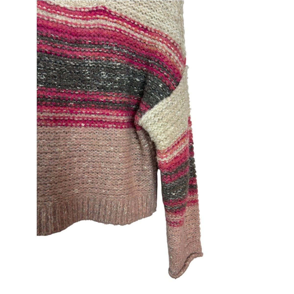 Pilcro Anthropologie Pink Striped Boucle Wool Blend Chunky Sweater XS cozy prep