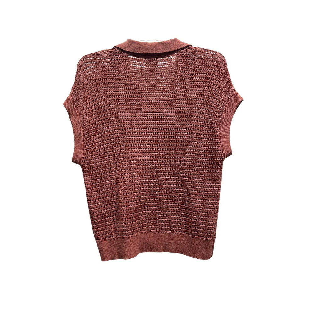Varley Otto Knit Vest Terracotta Rose Cotton Open Knit Polo Sweater S Coastal