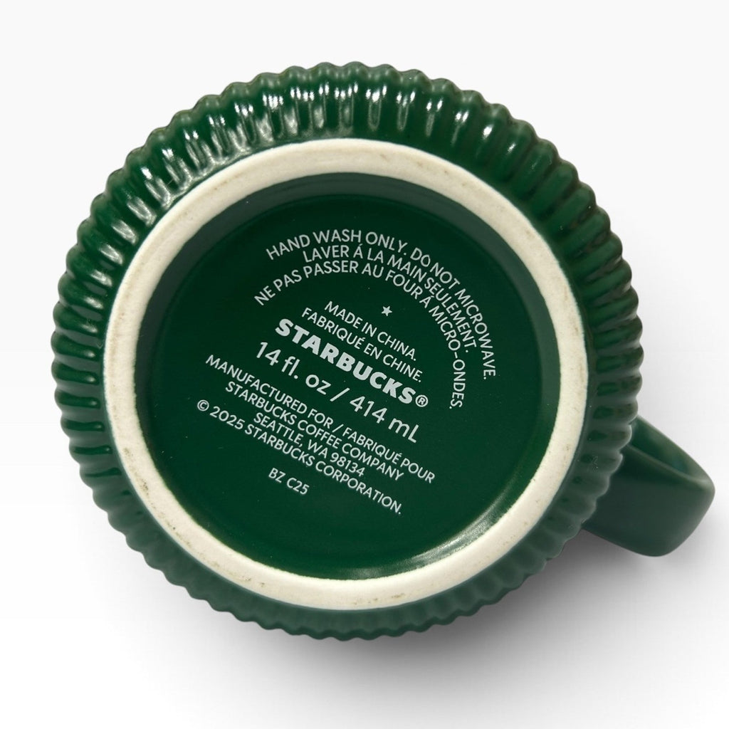 Starbucks Limited Edition 14oz Ribbed Green Ceramic Mug Gold Siren Logo with Box
