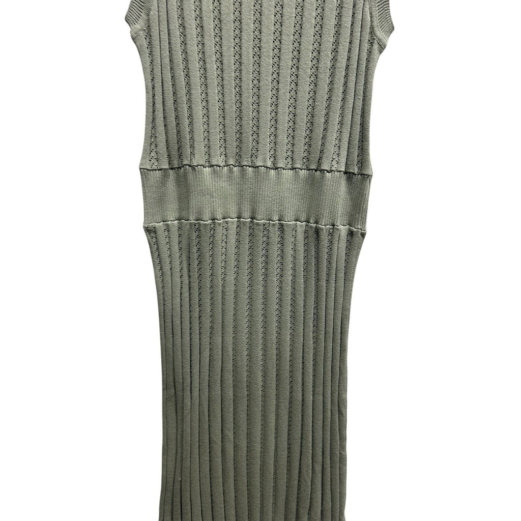 Varley Florian Knit Dress Sage Green Cotton Pointelle Ribbed Midi Womens Small