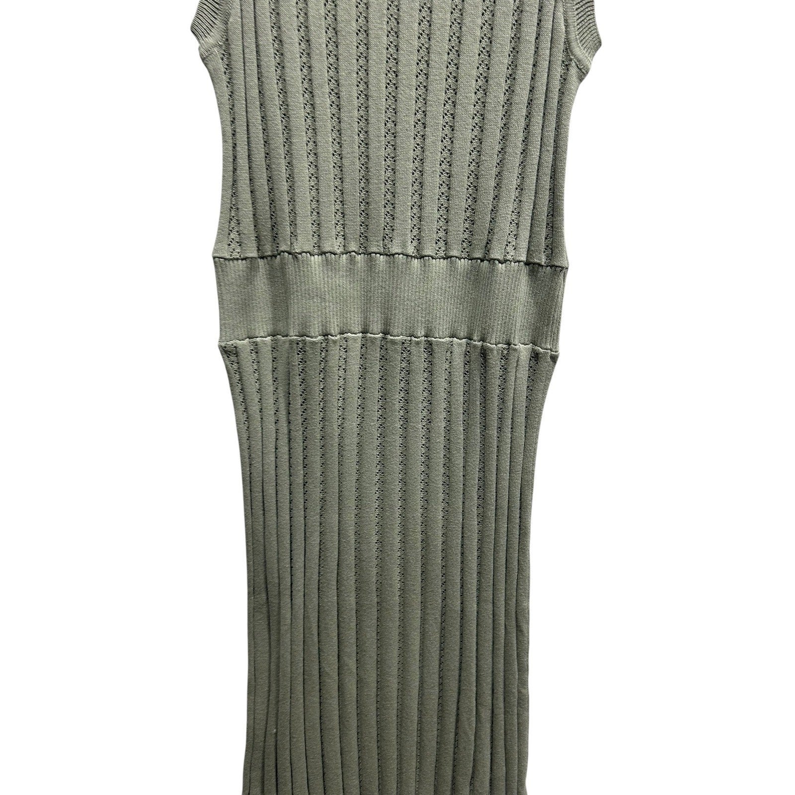 Varley Florian Knit Dress Sage Green Cotton Pointelle Ribbed Midi Womens Small