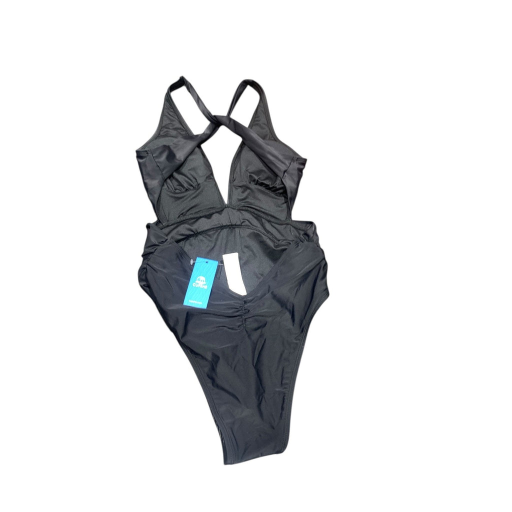 Cupshe Black One Piece Swimsuit Wrap V-Neck Ruched High Cut CASL1305BB Mens M