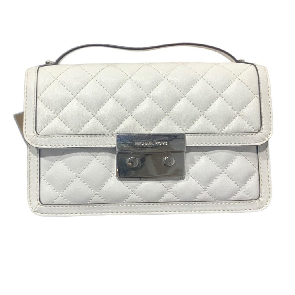 NWT MICHAEL Michael Kors SLOAN MESSENGER White and Silver Crossbody Bag