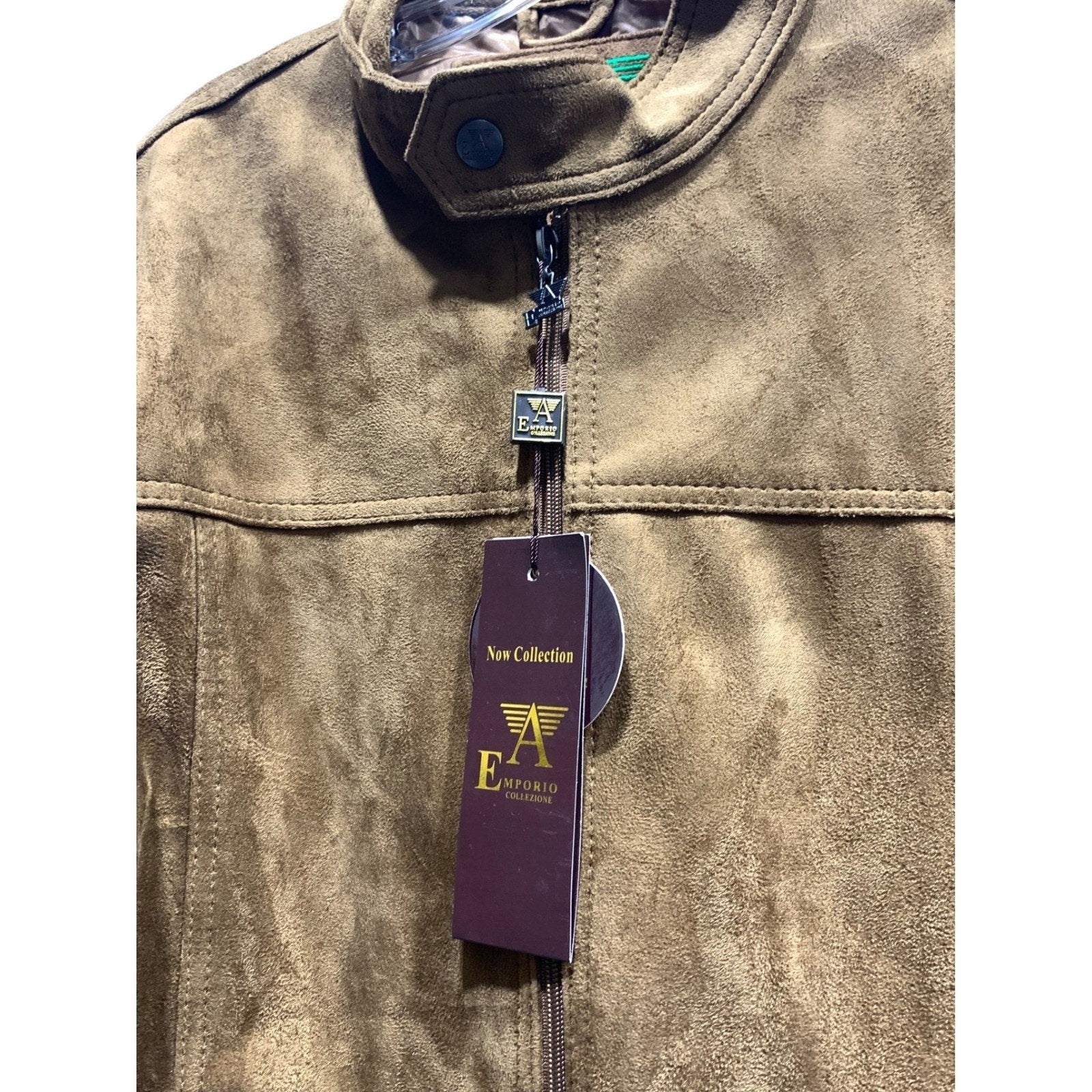 NWT Emporio Collezioni Mens Suede Bomber Jacket Brown Full Zip Made Italy sz M