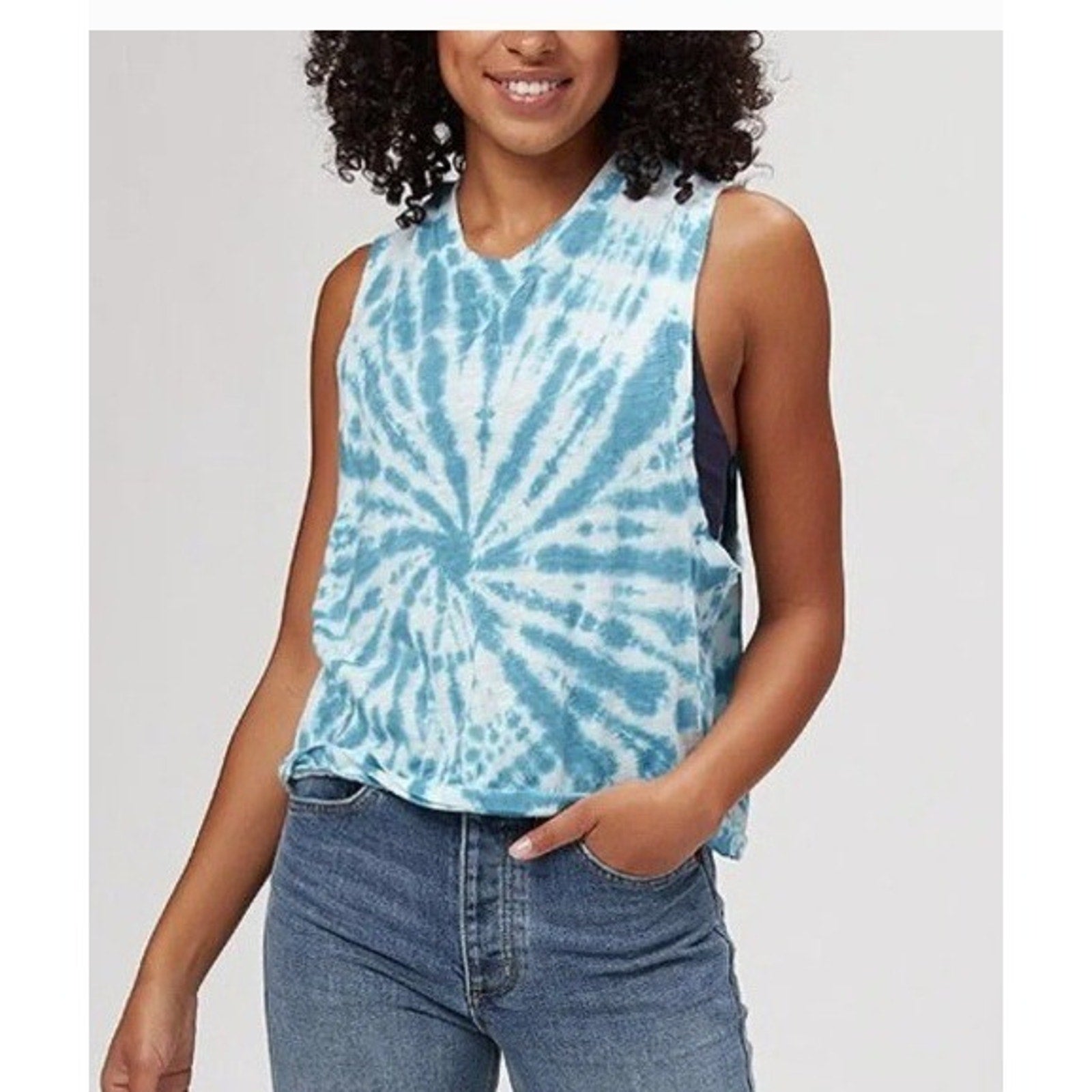 FP Movement Blue White Tie Dye Muscle Tank Top Cropped Sleeveless M