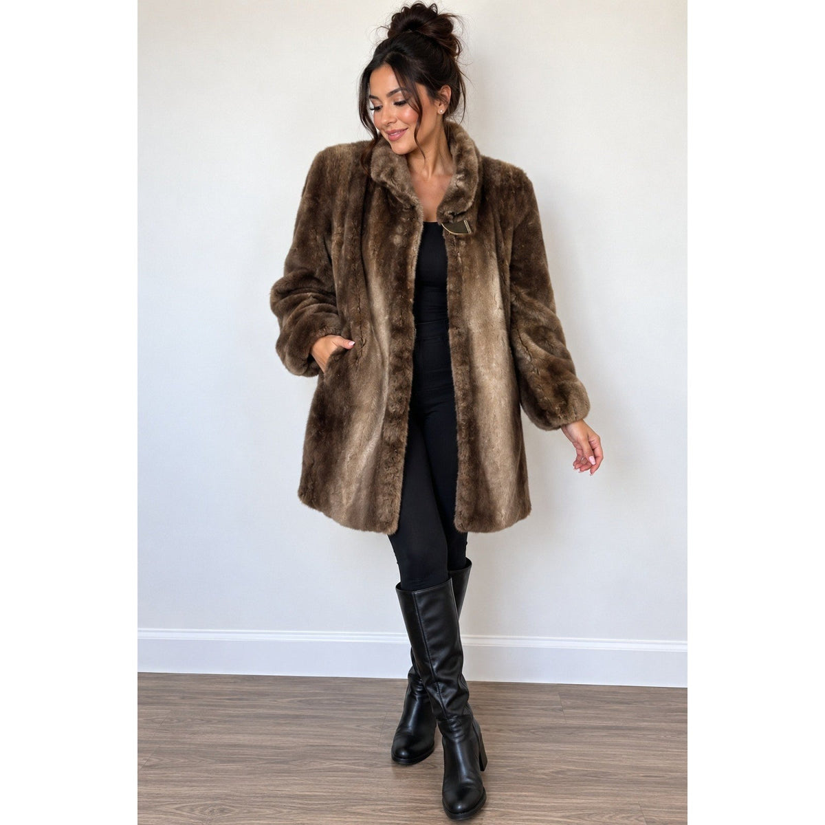 Benzing Furs Vintage Sheared Beaver Fur Coat Brown Gradient Large mob wife lux