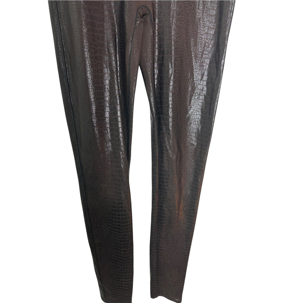 Spanx Faux Leather Croc Leggings Dark Brown High Waisted Medium Slimming Pants
