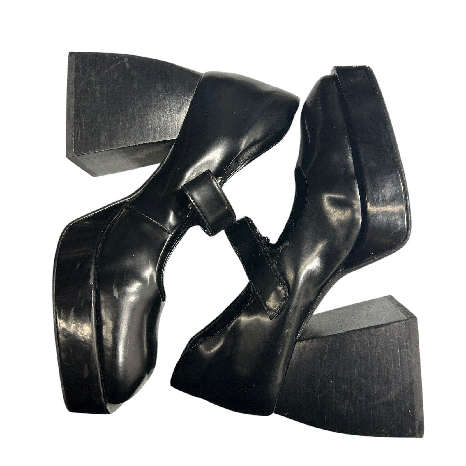Jeffrey Campbell Reine Black Leather Square Toe Platform Mary Jane Pumps Size 7