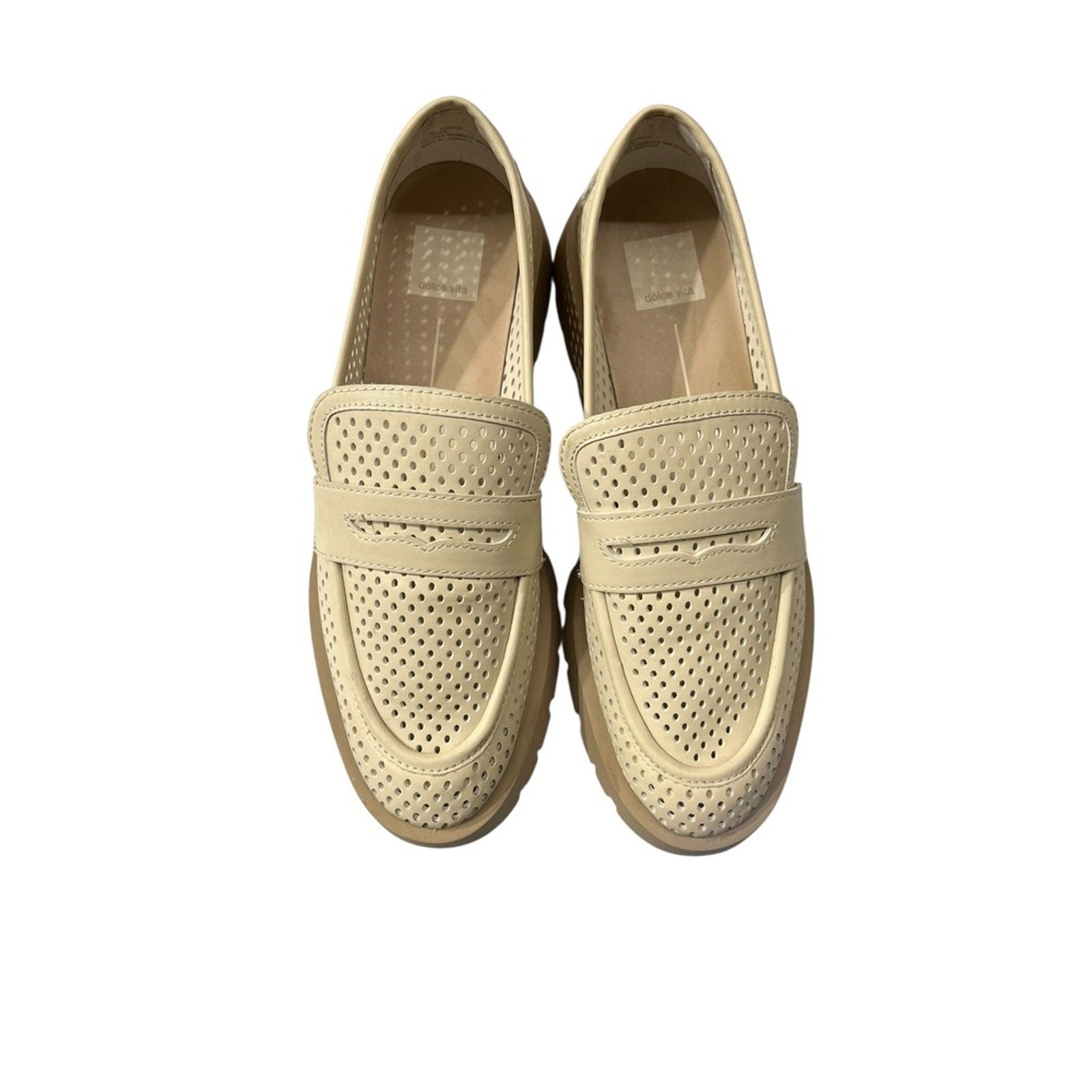 Dolce Vita Ersula Perforated Lug Sole Penny Loafers Ivory Cream Womens 9.5M