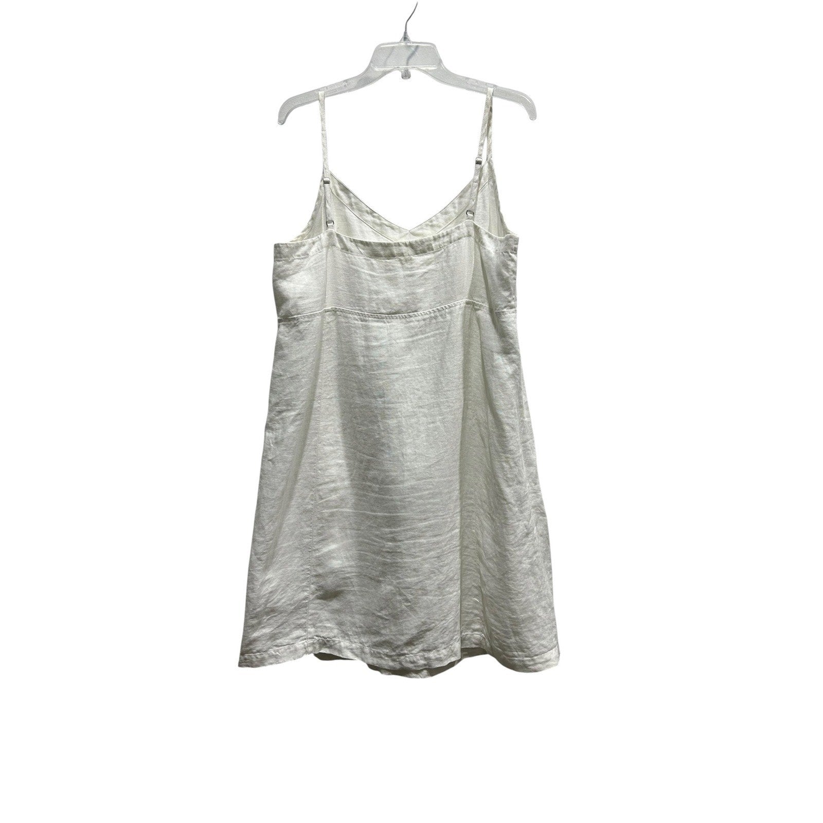 Eileen Fisher White 100% Linen Shift Dress Pockets women's Coastal resort Large