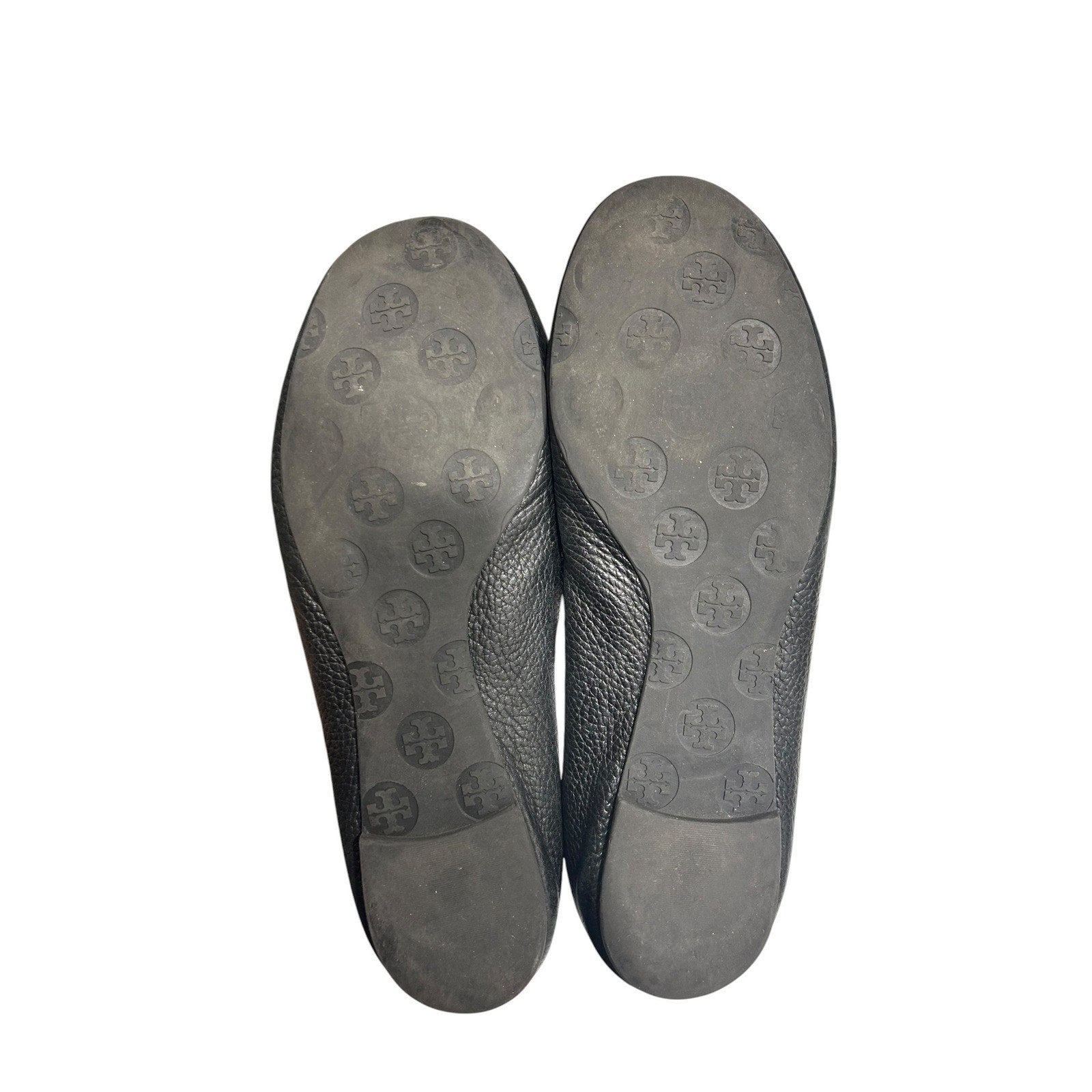 Tory Burch Minnie Travel Ballet Flats Black Pebbled Leather Logo Size 10M chic