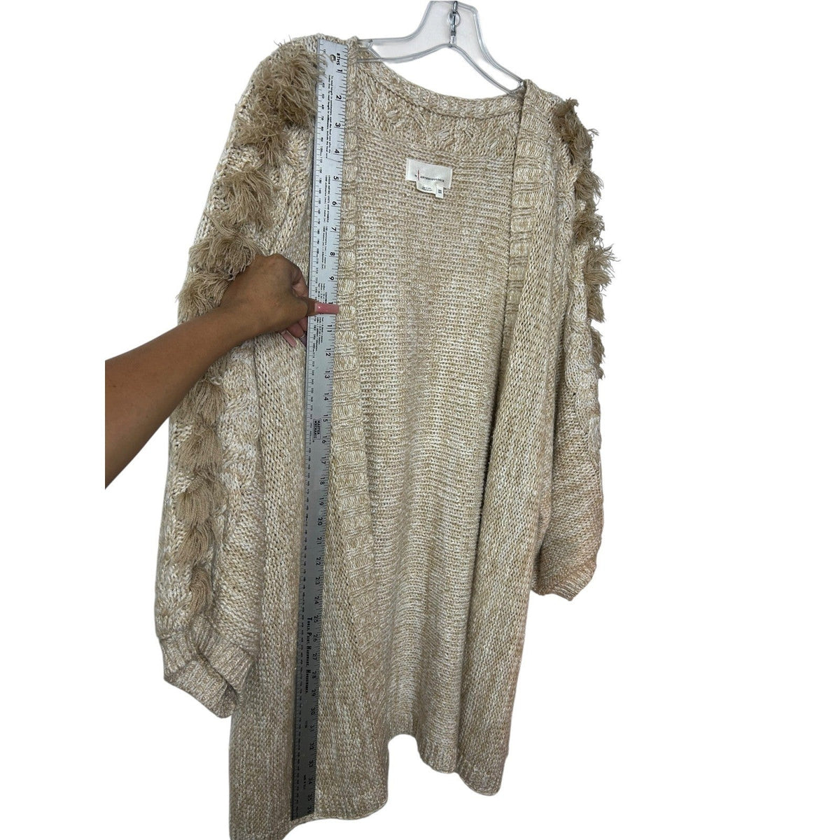 Anthropologie Braided Tassel Cardigan Oatmeal Beige Chunky Knit OS OVERSIZED
