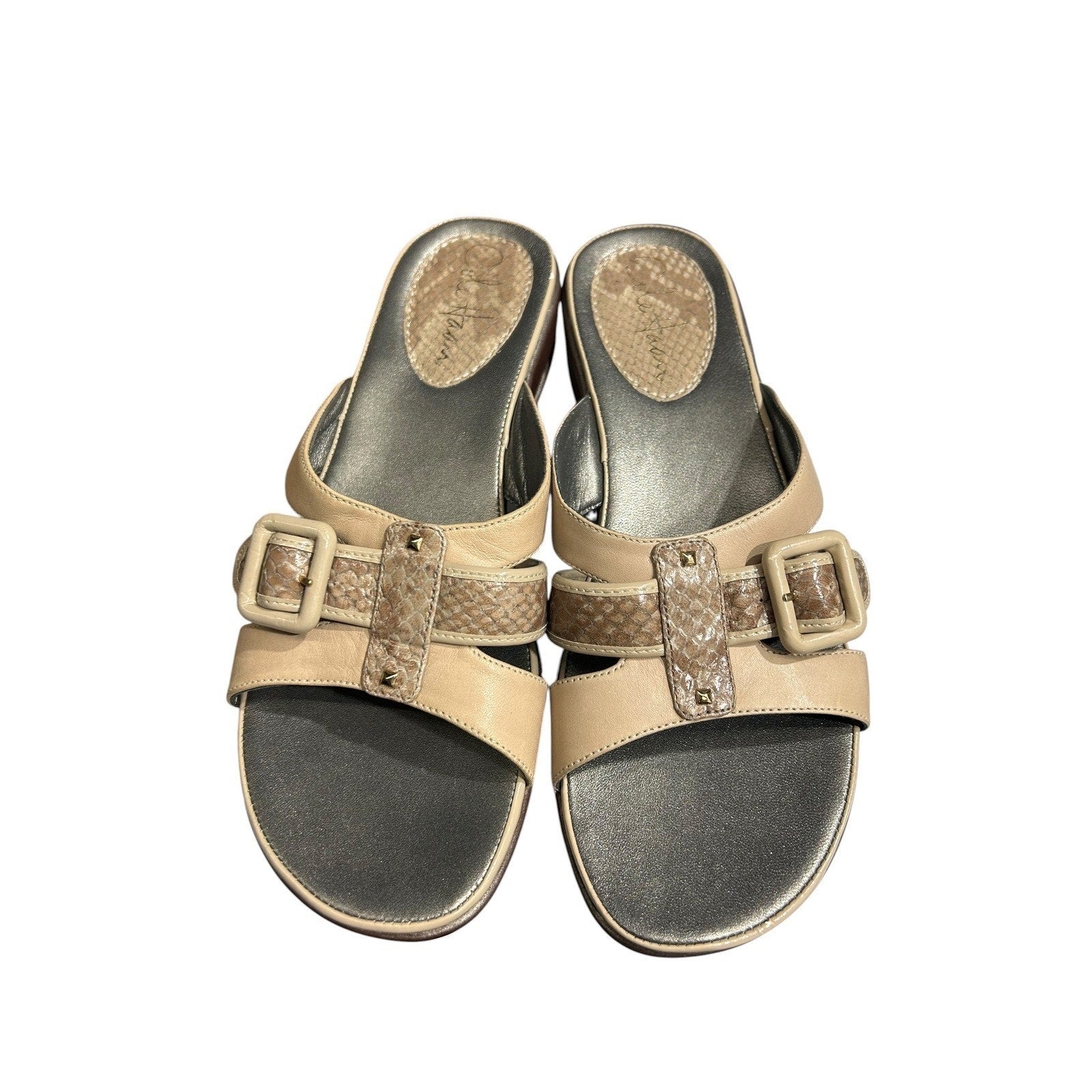 Cole Haan wedge slip-on slide sandals Beige Leather Snakeskin 6.5B