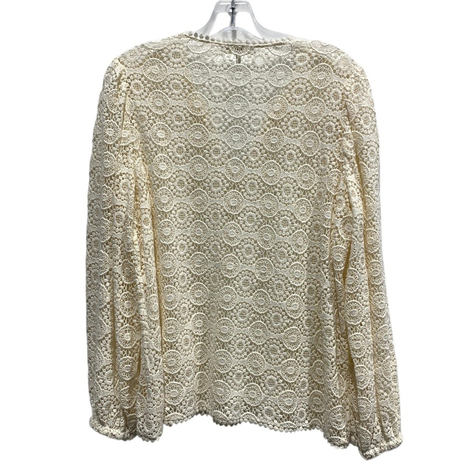 FRAME Cream Crochet Lace Boho Long Sleeve Tassel V Neck Blouse Top M/M