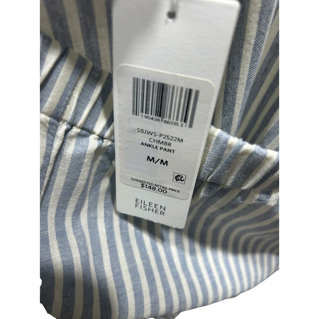 Eileen Fisher Hemp Organic Cotton Striped Ankle Pant Blue White M S8JWS-P2522M