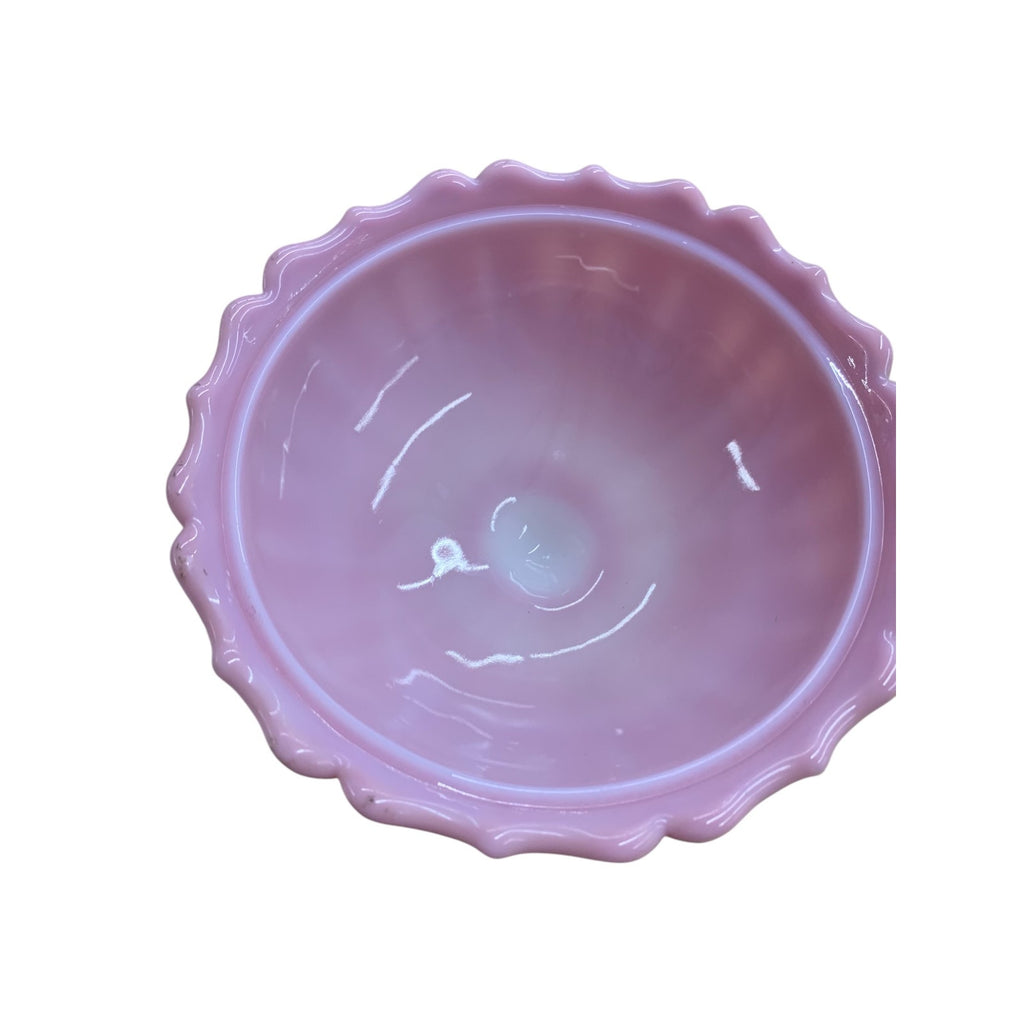 Pink & White Fenton Milk Glass Candy Dish w/ Lid