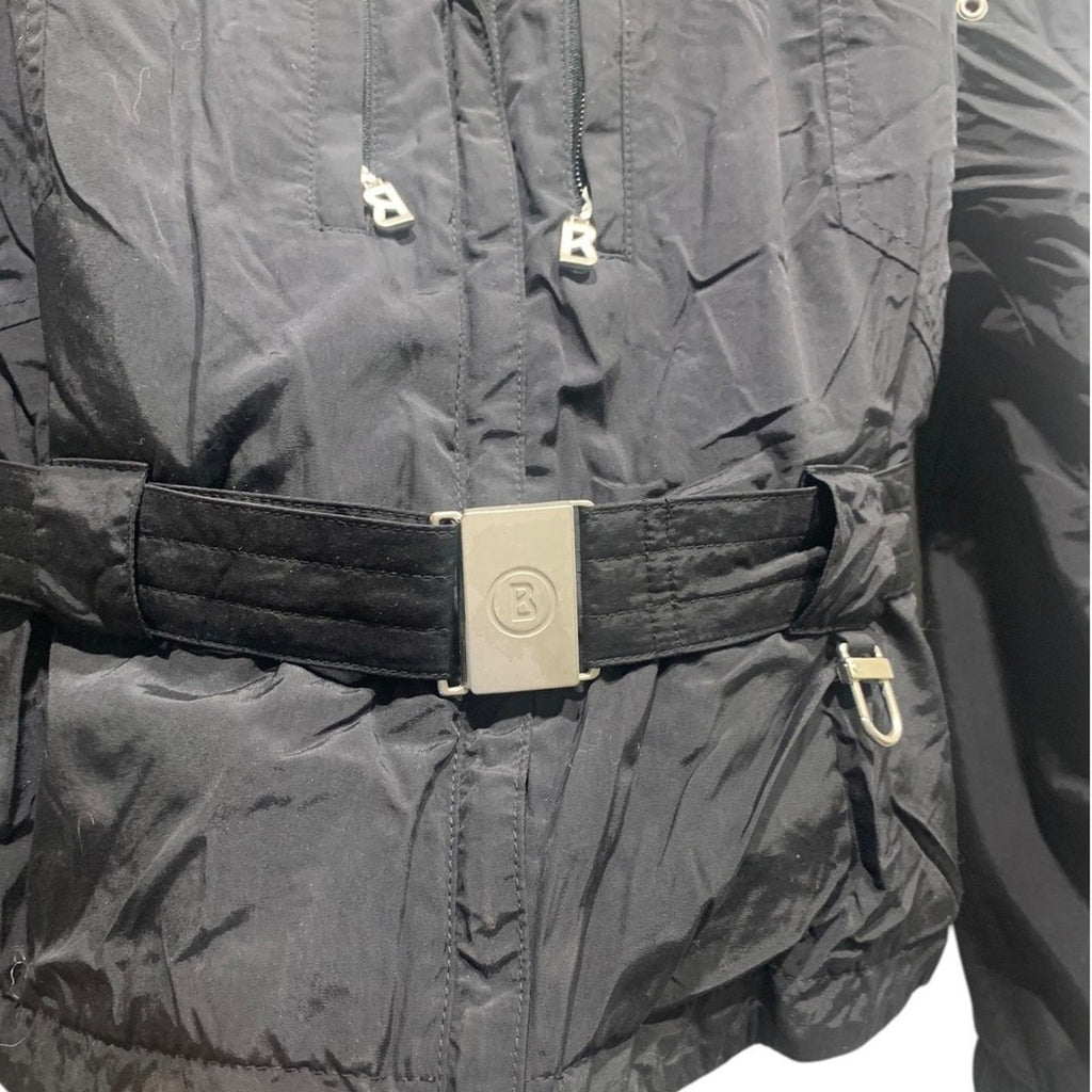 Bogner Ski Jacket Black Embroidered Deer Womens Belted Casual Outerwear sz 10