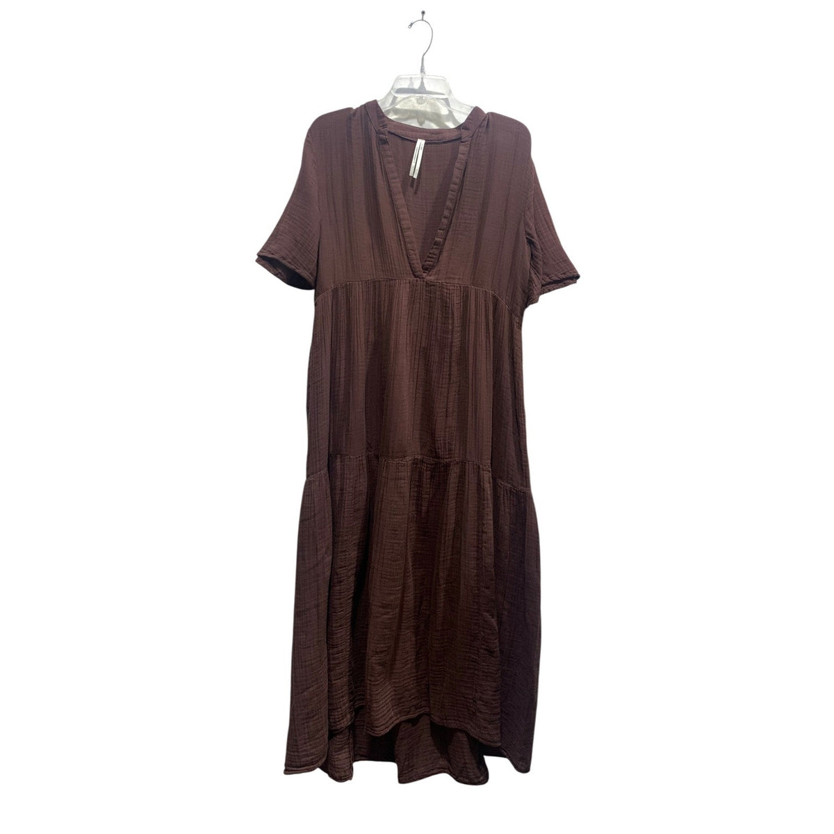 By Anthropologie Brown Cotton Gauze Tiered V-Neck Midi Dress Small fall boho