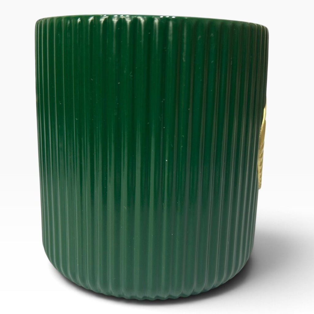 Starbucks Limited Edition 14oz Ribbed Green Ceramic Mug Gold Siren Logo with Box