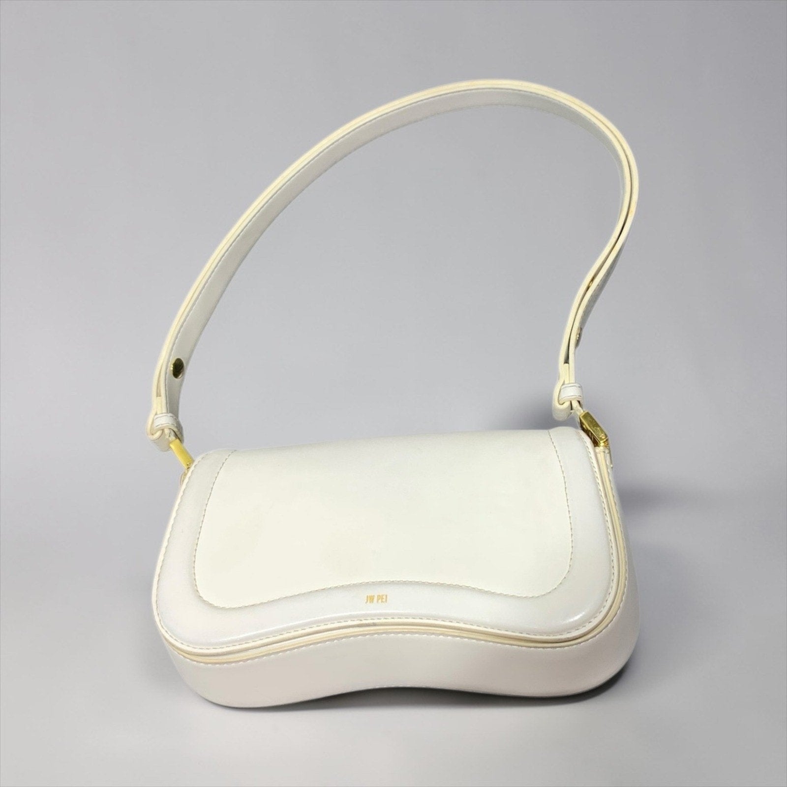 JW PEI Eva Shoulder Bag Ivory Vegan Leather Curved Baguette Gold Hardware ANTHRO