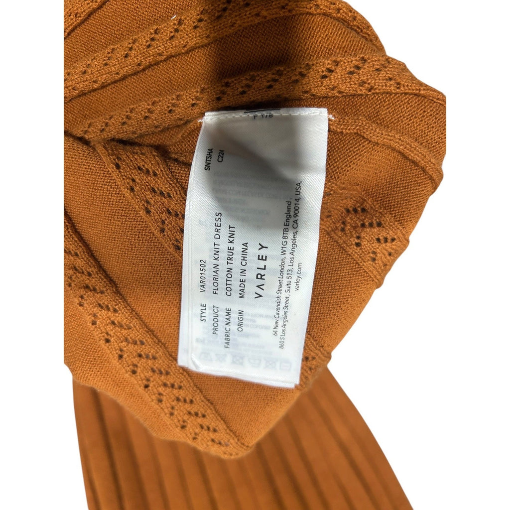 Varley Florian Knit Dress Brown Cotton Pointelle Ribbed Midi Sleeveless Small