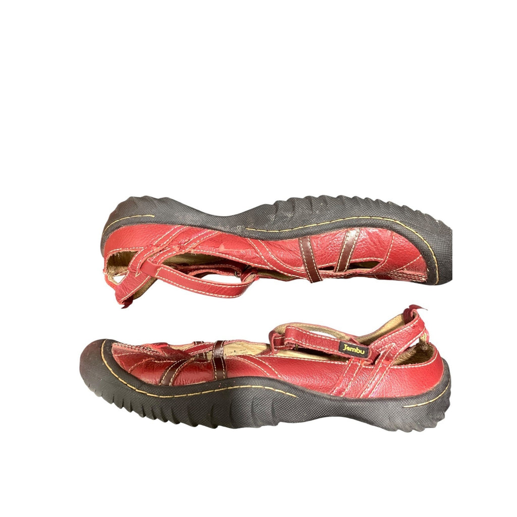Jambu Dune Red Leather Mary Jane T-Strap Comfort Flats Womens 8.5 M