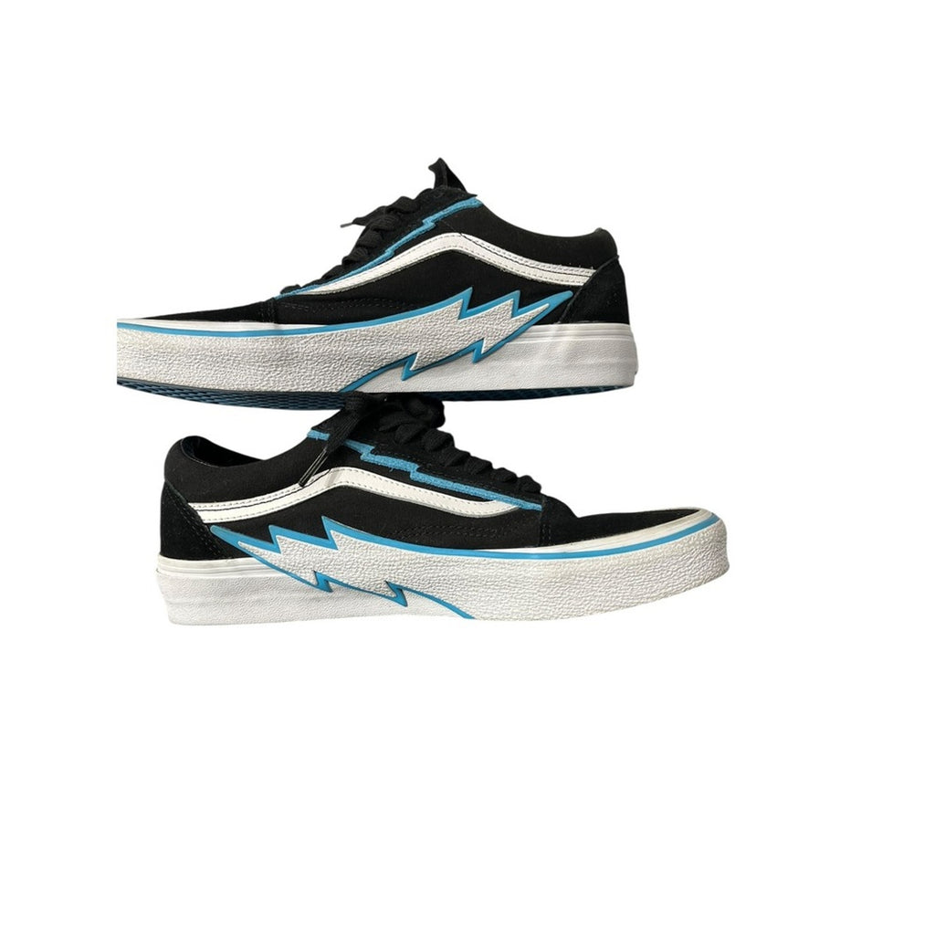 Vans Old Skool Bolt Black White Light Blue Low Top Skate Shoes Mens 9.5 Women 11