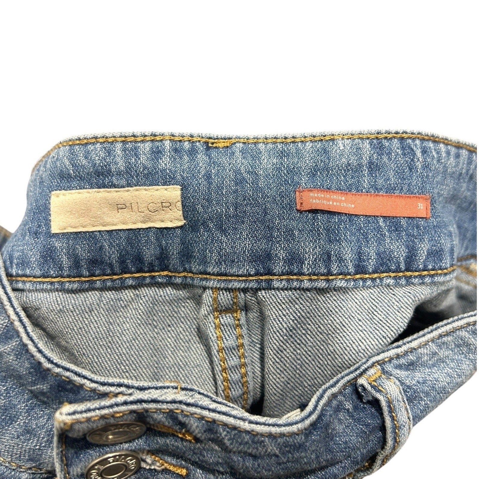 Pilcro The Wanderer Denim Shorts Blue Medium Wash Raw Hem Women 31 Anthropologie