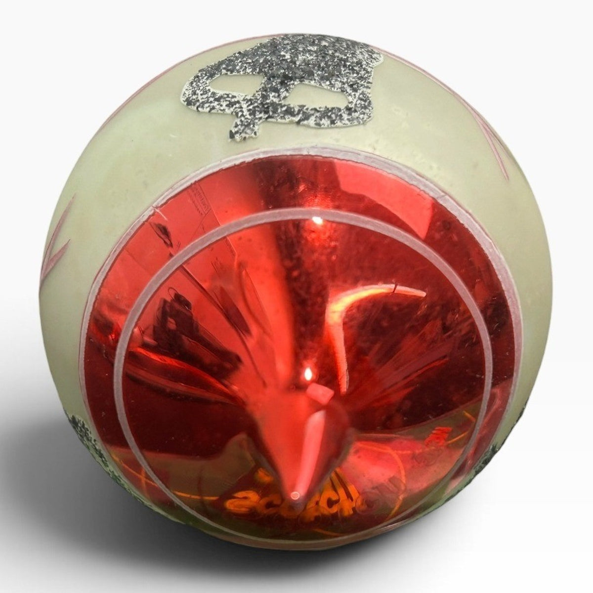 Vintage Poland Mercury Glass Teardrop Christmas Ornament Red Silver Bell 3in