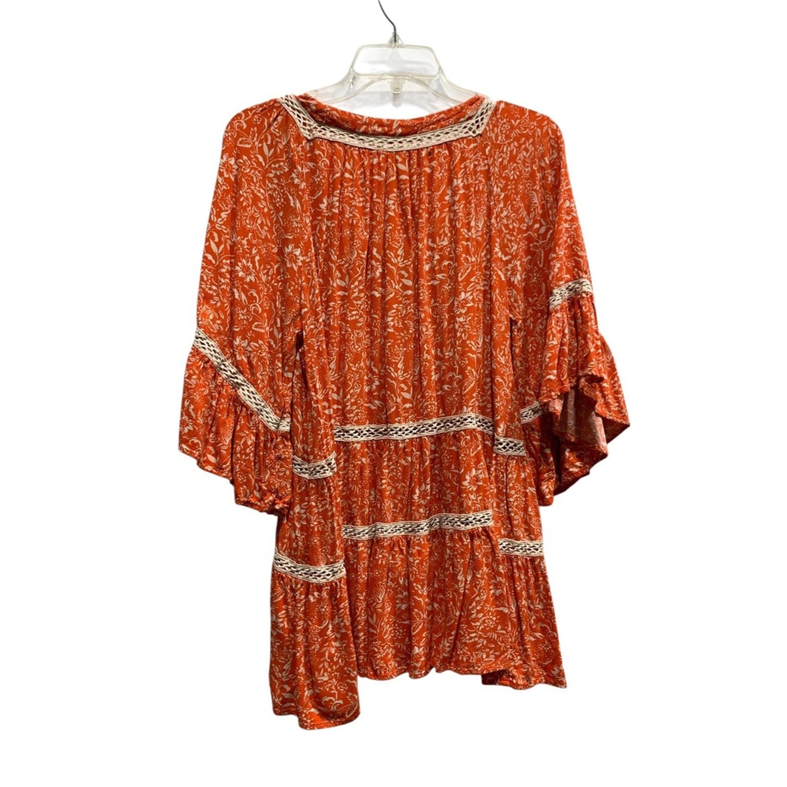 Free People Orange Talk About It Tunic Tiered Top Womens Floral Bell Sleeve FALL