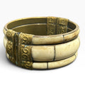 Vintage Brass and Bovine Bone Hinged Cuff Bracelet Ornate Scrollwork Pin Closure