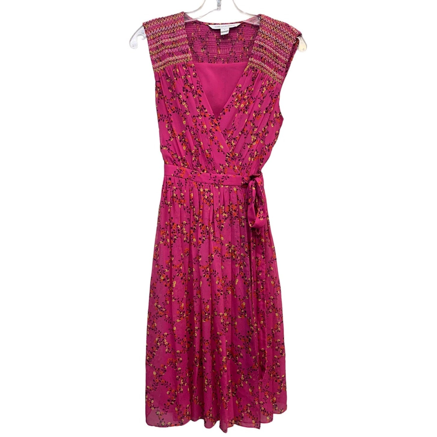 DVF Diane Von Furstenberg Bali Wrap Dress Pink Floral SZ 4