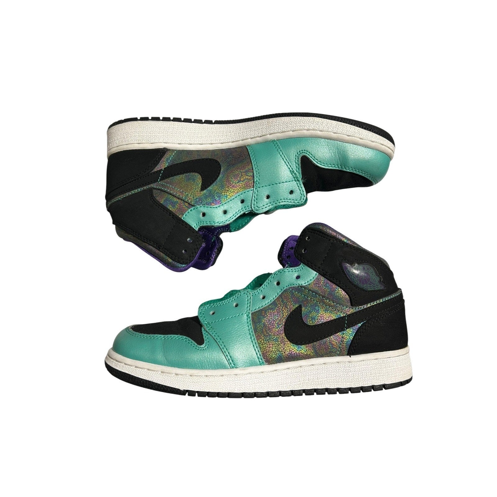 Jordan 1 Mid Atomic Teal Ultraviolet Iridescent 555112-309 Mens 6Y Kids Shoes