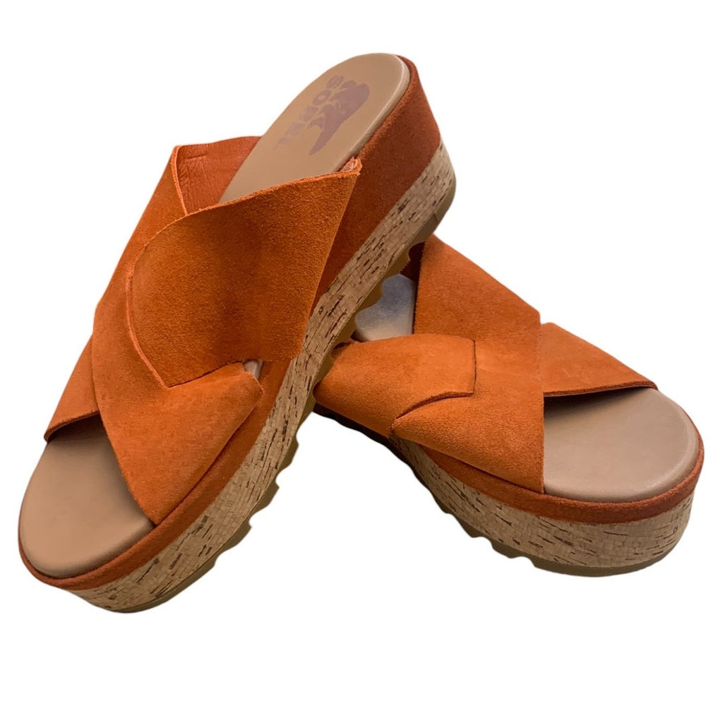 SOREL Sandal Cameron Flatform Mule Suede Orange SZ 7.5