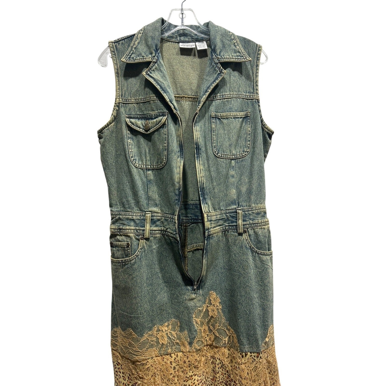 Jeanology Denim Leopard Print Lace Mixed Maxi Dress Y2K Grunge Fairy L Eclectic