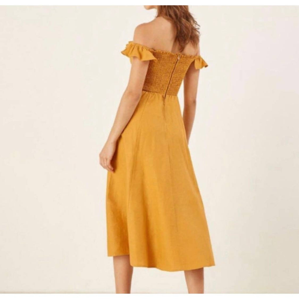 Reformation Hattie Linen Midi Dress, Mustard Yellow SZ 2