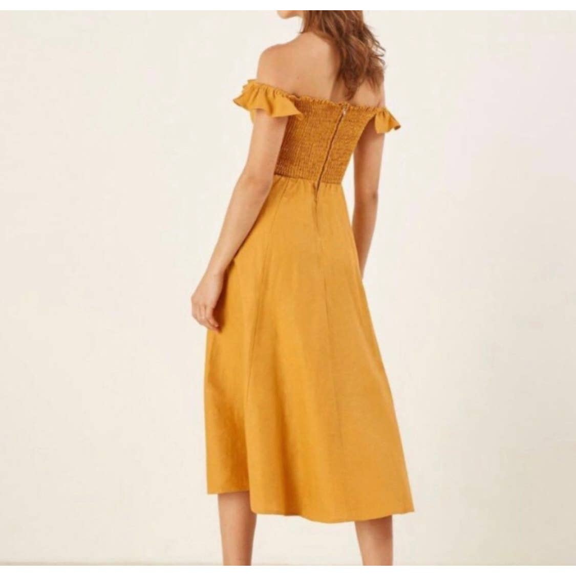 Reformation Hattie Linen Midi Dress, Mustard Yellow SZ 2