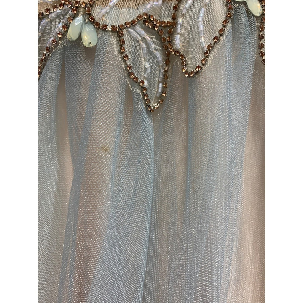 Glamour High Neck Crystal Beaded Halter Gown Tulle Skirt Prom Pageant Blue Sz 8