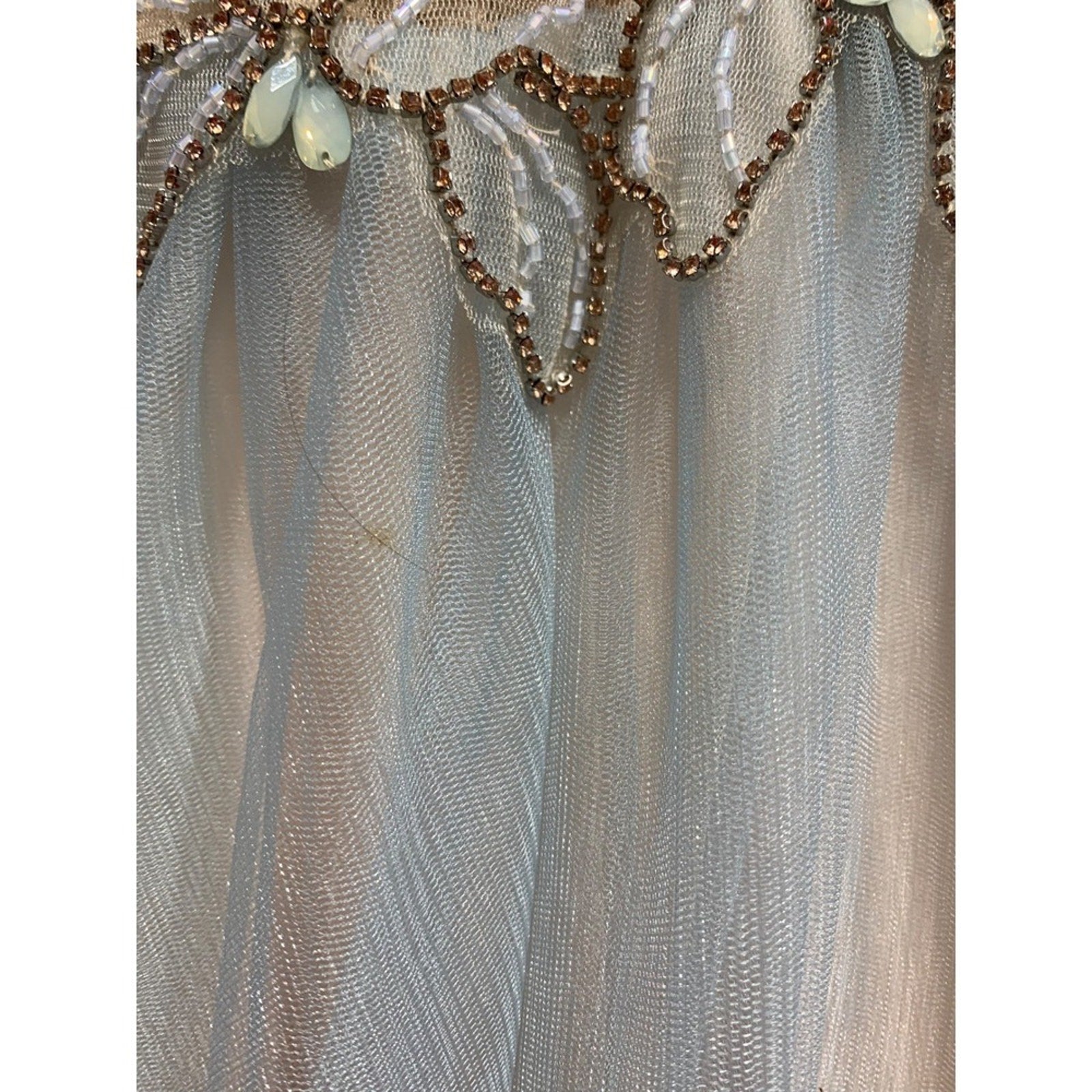 Glamour High Neck Crystal Beaded Halter Gown Tulle Skirt Prom Pageant Blue Sz 8