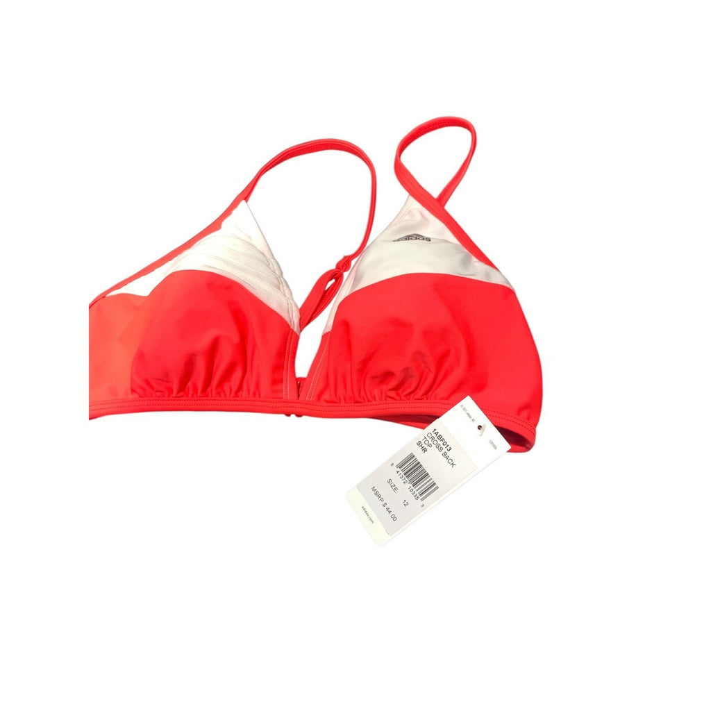 Adidas Women Solar Red White Cross Back Bikini Top Swim 1ABF013 Size 12 NEW