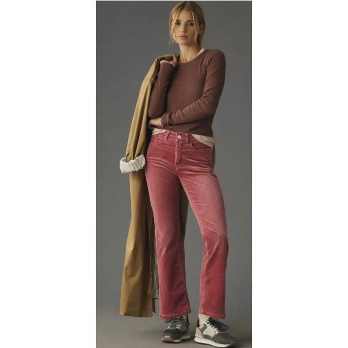 Anthropologie Pilcro The Yaya Mid-Rise Corduroy Crop Flare Jeans Pink 27