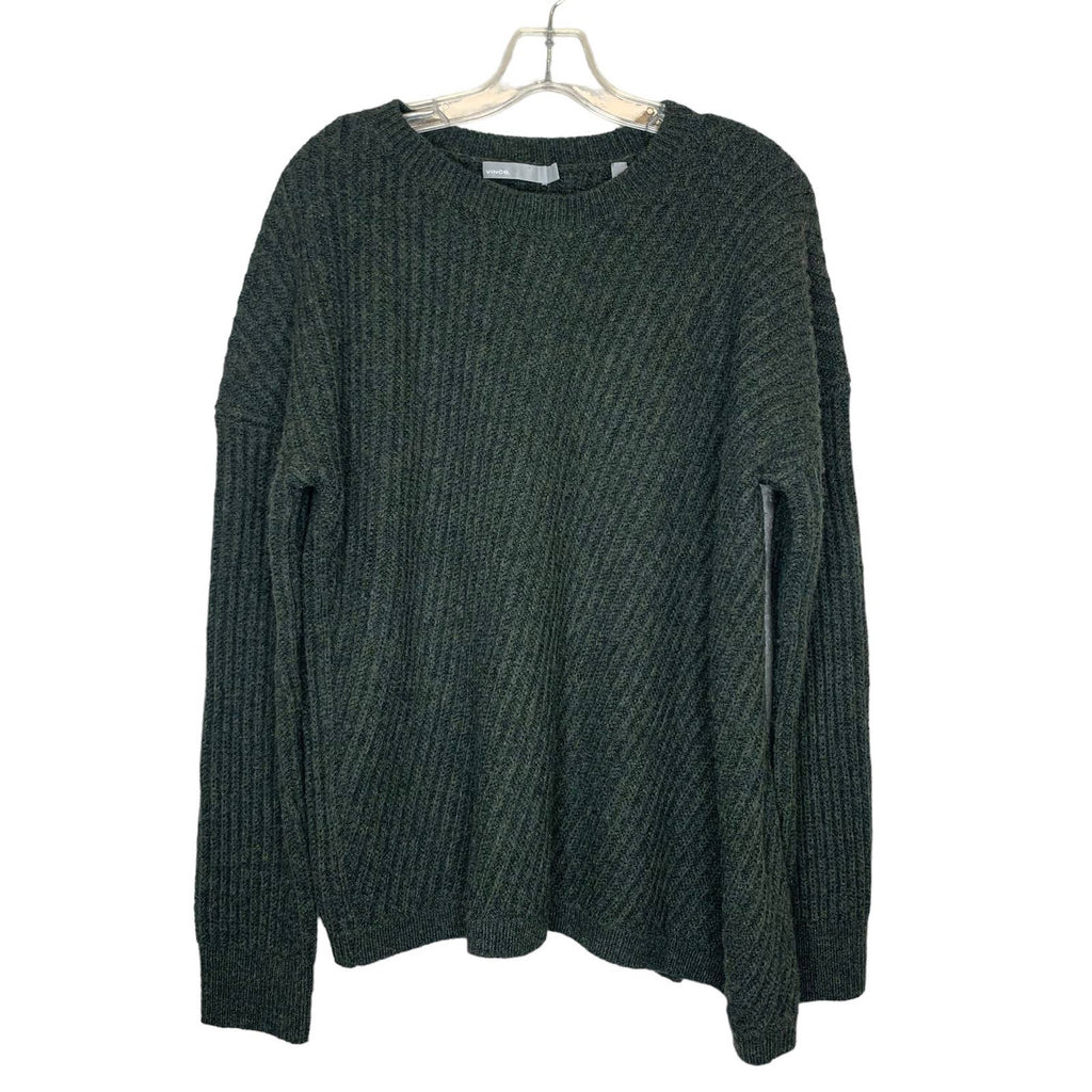 VINCE Side Slit Ribbed Wool Green Sweater SZ L