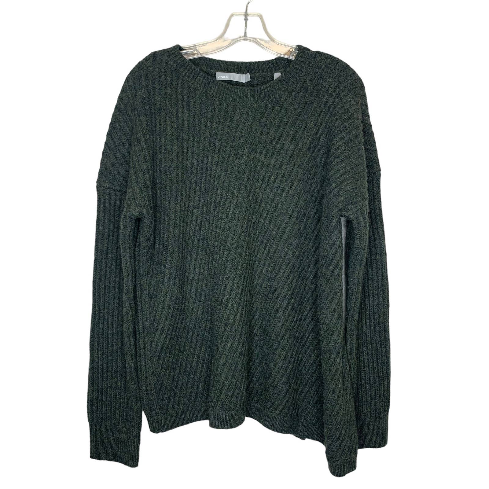 VINCE Side Slit Ribbed Wool Green Sweater SZ L