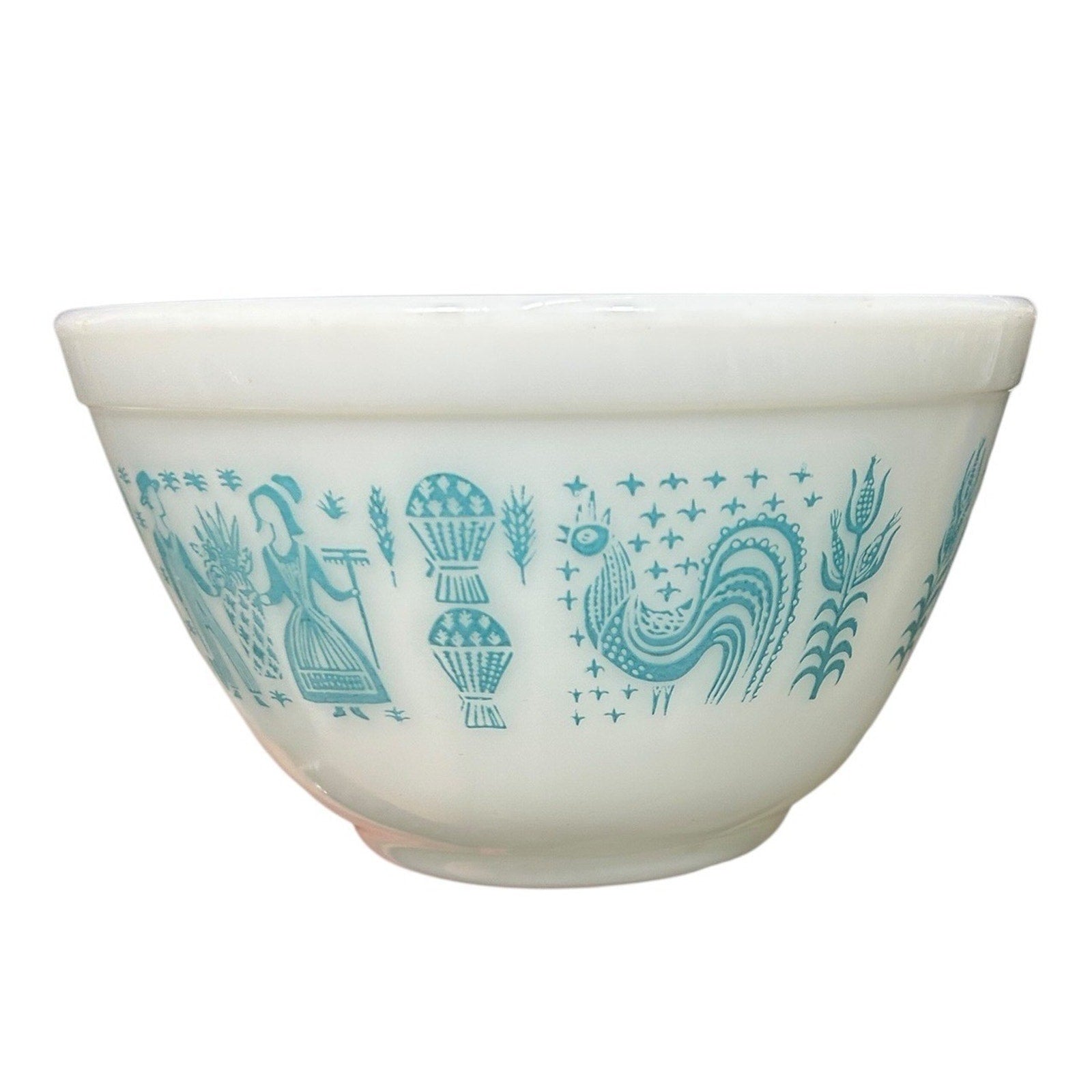 Vintage Pyrex Butterprint Amish Turquoise White Milk Glass Mixing Bowl 401 1.5pt