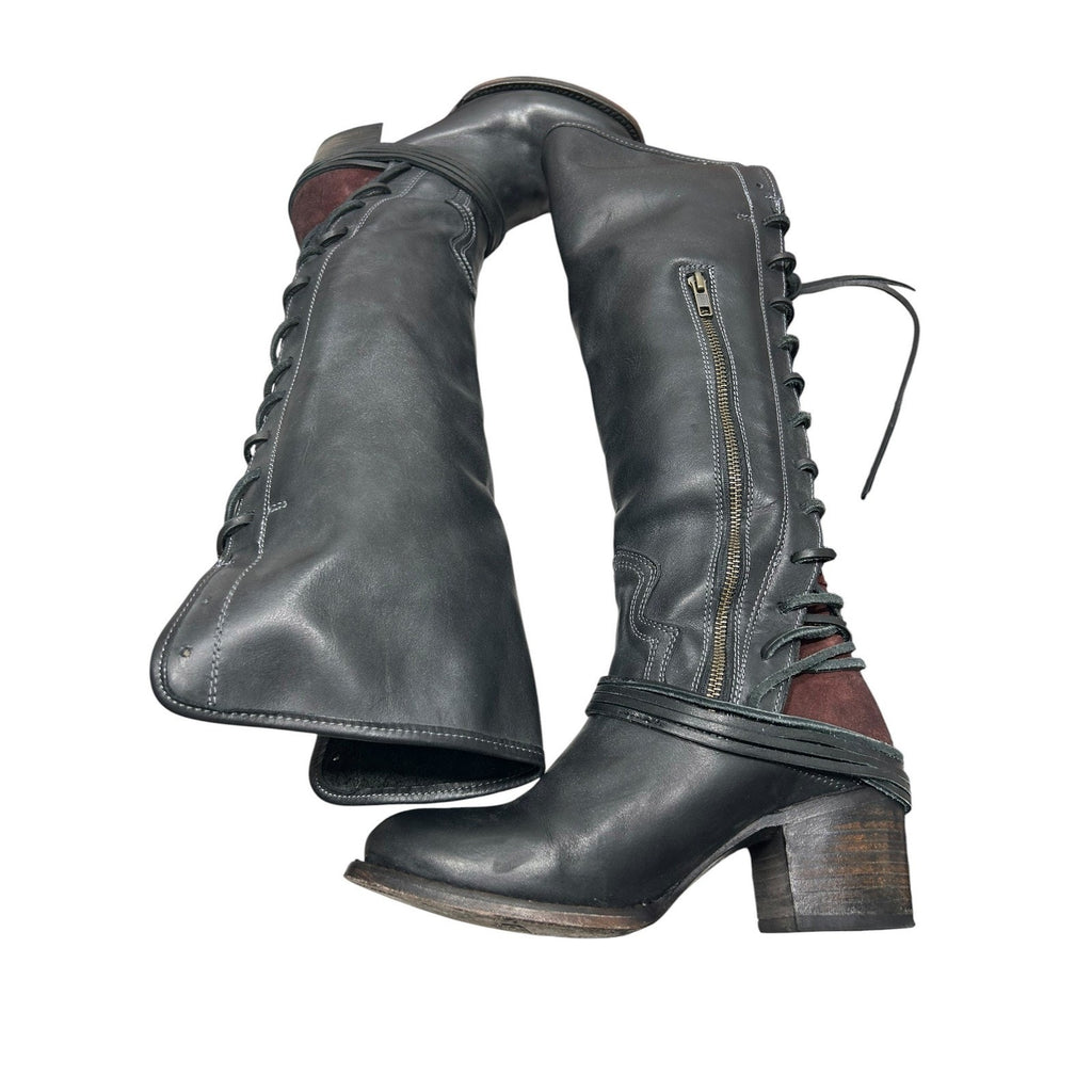 Freebird by Steven Coal Black Leather Over The Knee Lace Up Boots Womens 9
