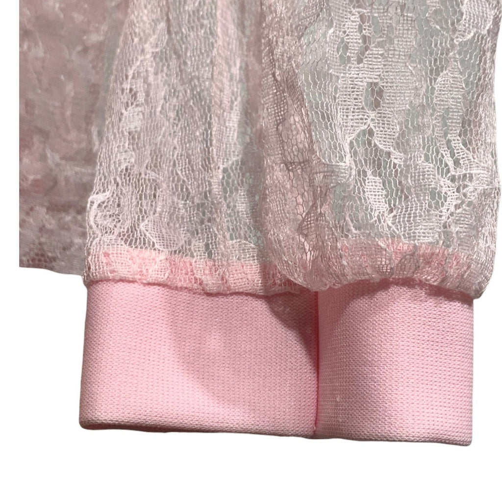 Vintage Bonne Pink Sheer Floral Lace Zip Up Jacket Collared Made in USA Womens