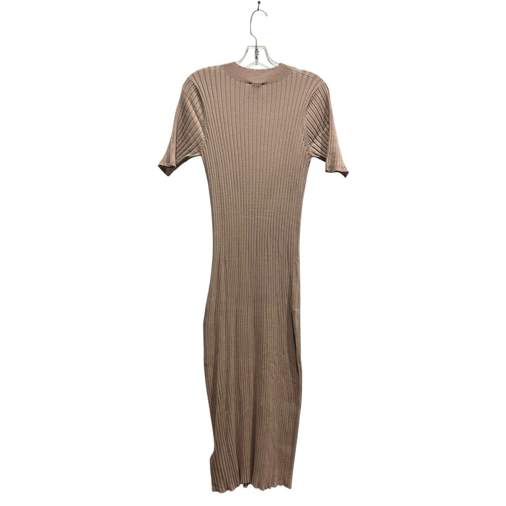 Varley Maeve Rib Knit Midi Dress Topa Taupe Short Sleeve Sweater Dress Small