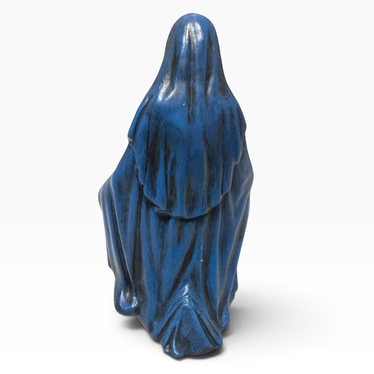 Vintage 1970s Holland Mold Virgin Mary Ceramic Figurine Hand Painted Blue Green