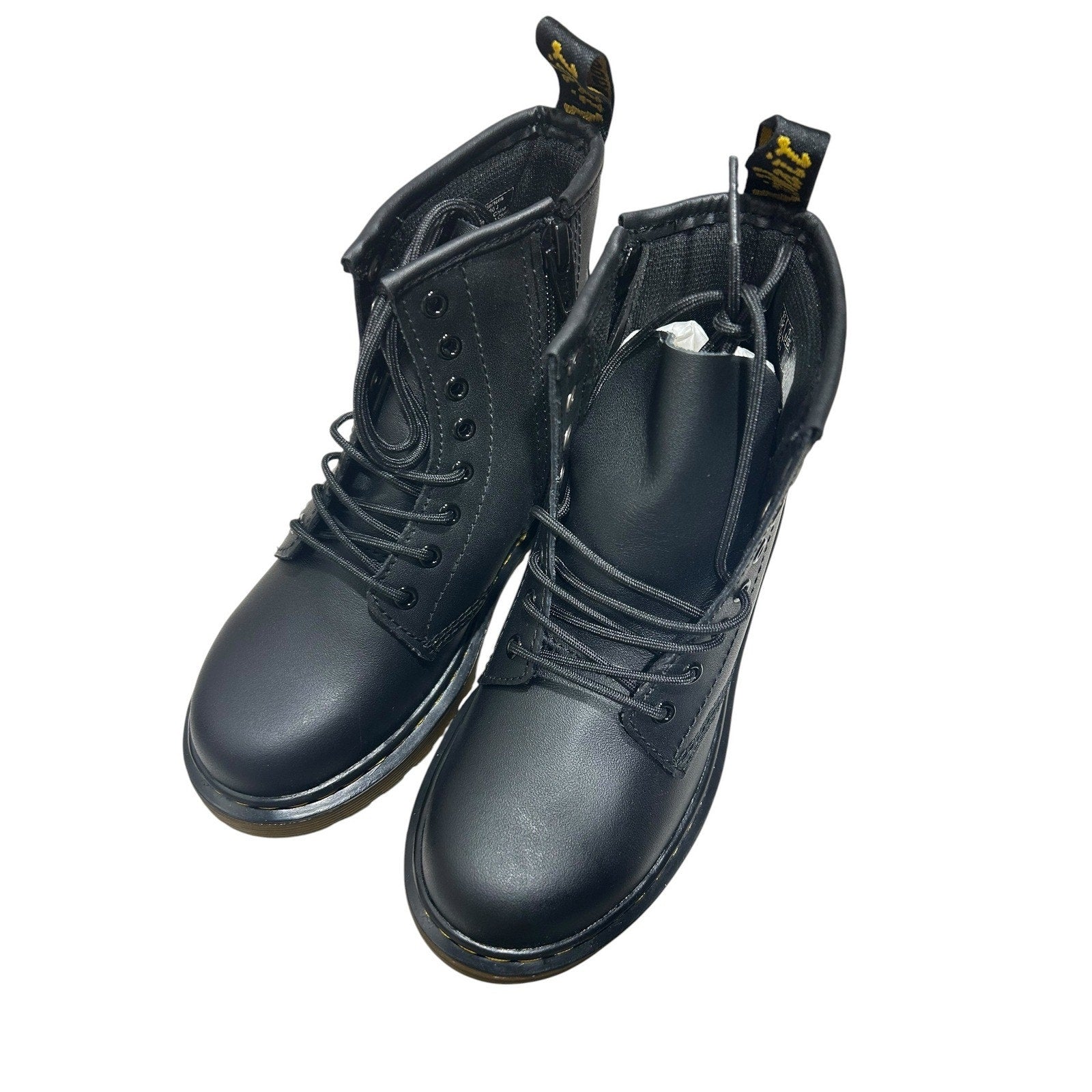 Dr. Martens 1460 J Kids Black Softy T Leather Lace Up Zip Boots Size 1 US combat